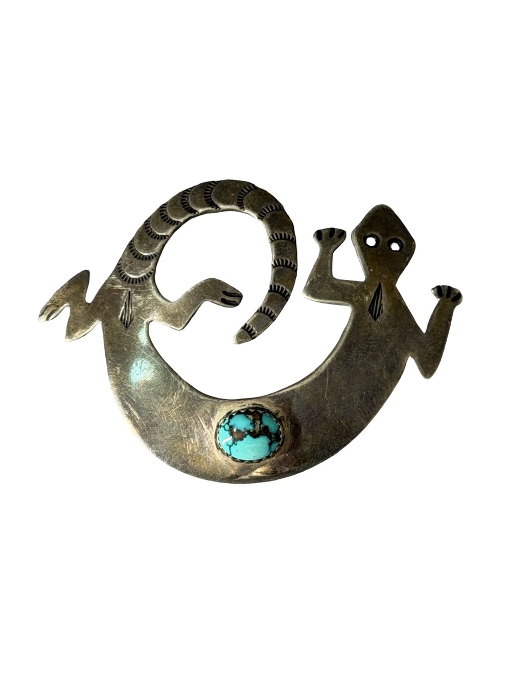Vintage G&S Maker Sterling Silver Turquoise Lizard Brooch Pin Southwestern